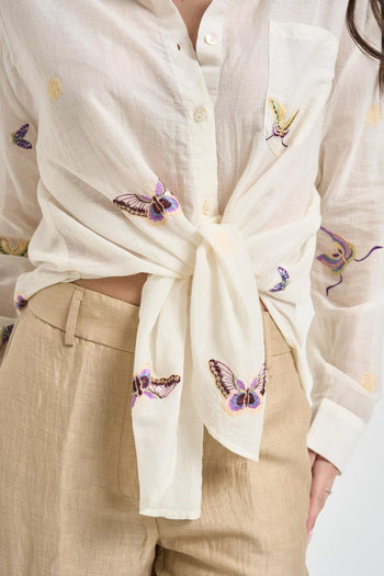 Camicia donna in tessuto leggero con dettagli ricamati - 4