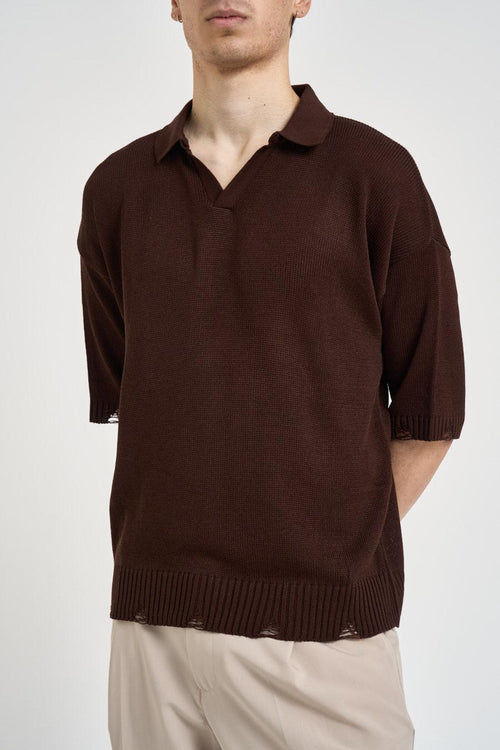 Polo uomo in maglia marrone - 2