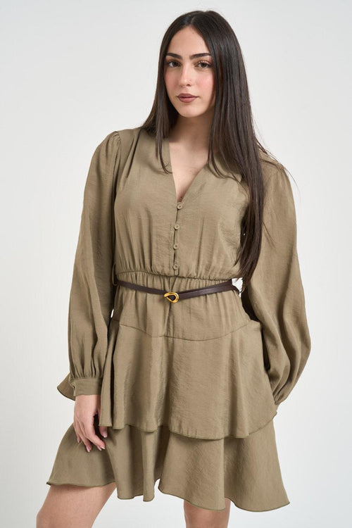 Abito donna con balze verde militare