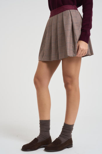 Minigonna donna a pieghe in pied de poule vino - 3