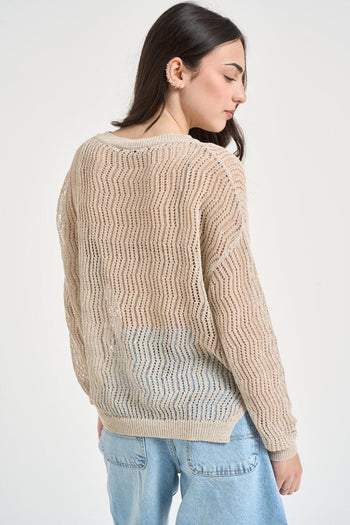 Maglia donna girocollo traforata burro - 3