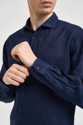 Camicia uomo in lino blu - 3