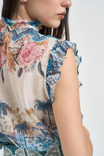 Top donna collo alto con ruches fantasia - 4