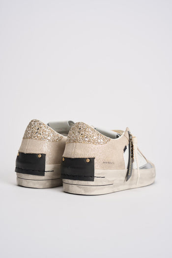 Sneakers donna in suede beige e glitter oro - 7