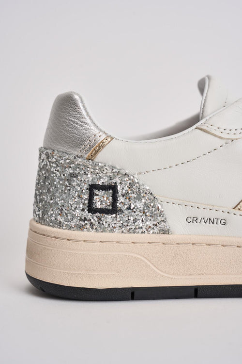 Sneakers donna Court 2.0 in pelle bianca e glitter argento - 2