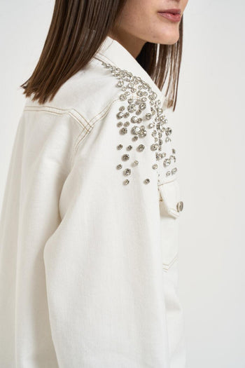 Camicia donna in denim bianca con strass - 7