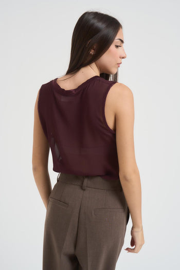 Canotta donna con profili in raso bordeaux - 5
