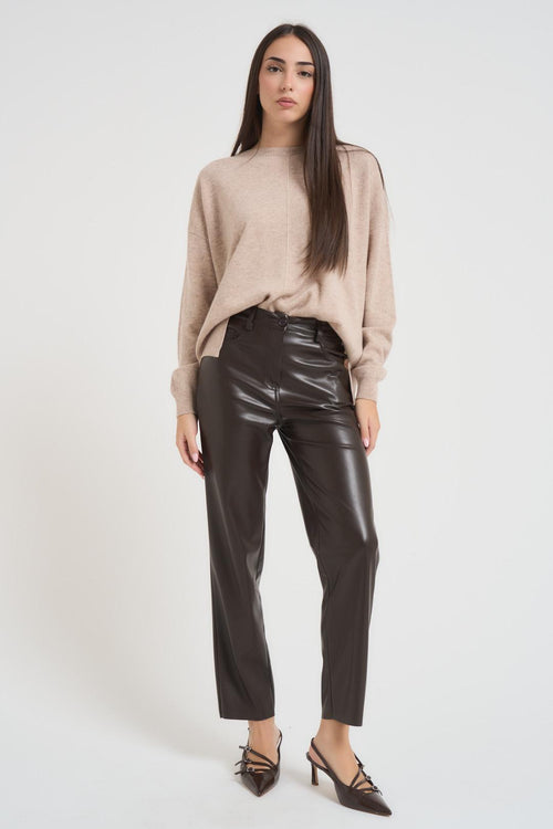 Pantalone donna in ecopelle marrone