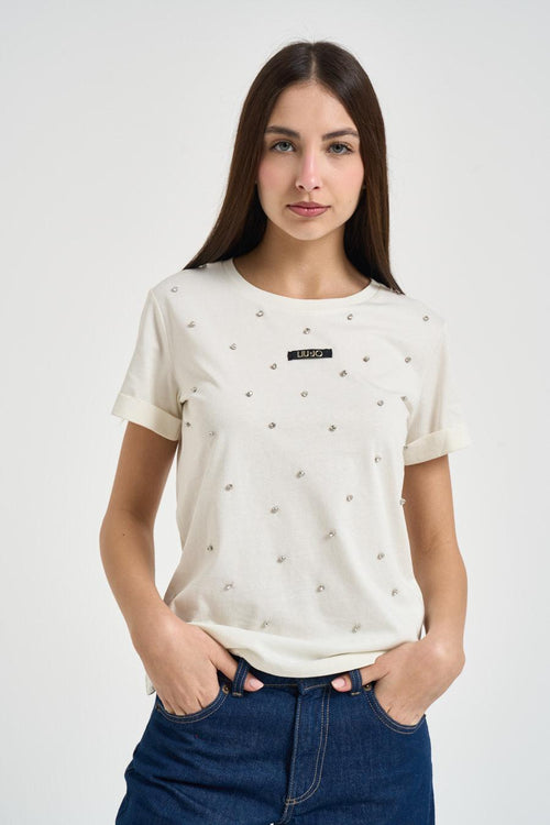 T-shirt donna con strass bianca
