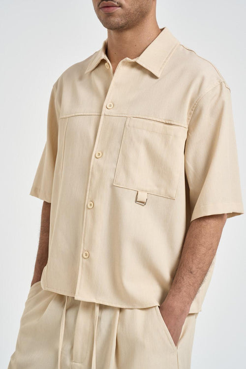 Camicia uomo a maniche corte panna - 2