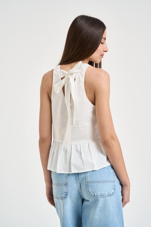 Top donna in cotone con fiocco bianco - 2