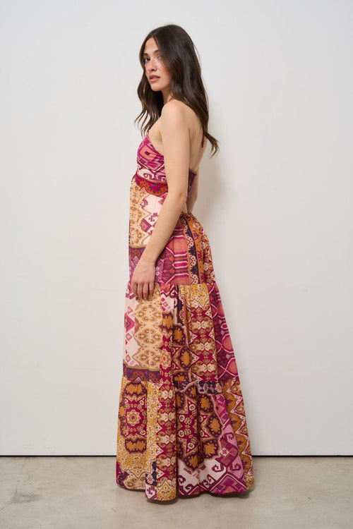 Abito donna lungo fantasia magenta - 2