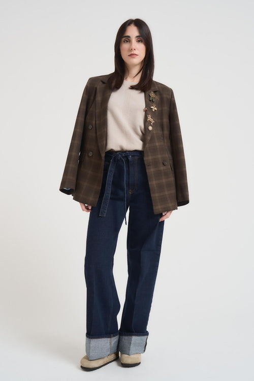 Giacca check doppiopetto donna moro