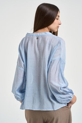 Camicia donna con strass celeste - 3