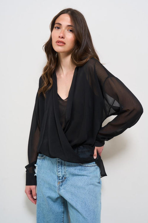 Camicia donna nera con incrocio - 2
