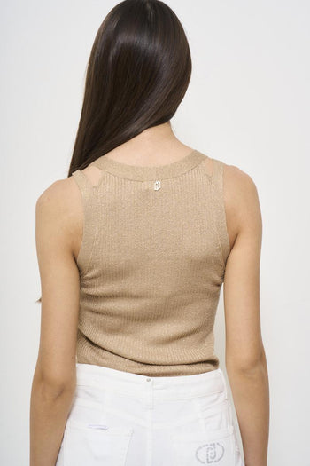 Top donna scolo a V dorato - 4