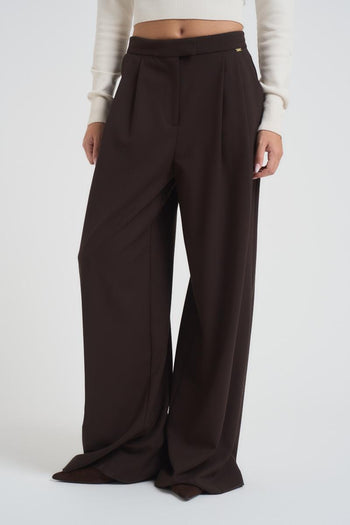 Pantalone donna over con pinces marrone - 3