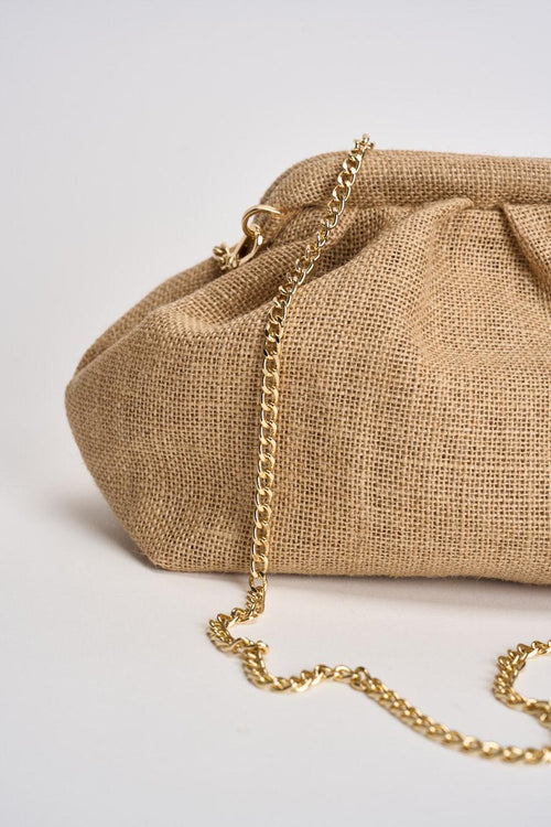 Borsa donna clutch in tessuto effetto juta beige - 2