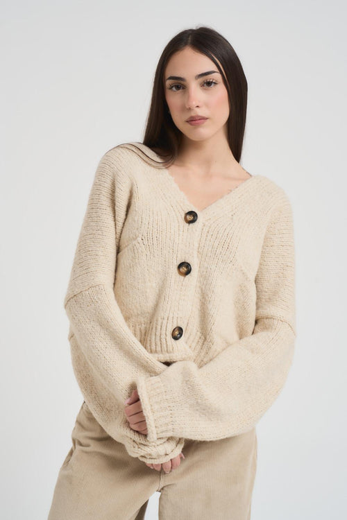 Cardigan donna scollo a V panna - 2