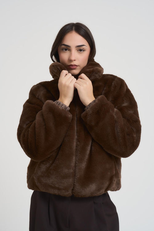 Ecopelliccia donna corta reversibile marrone
