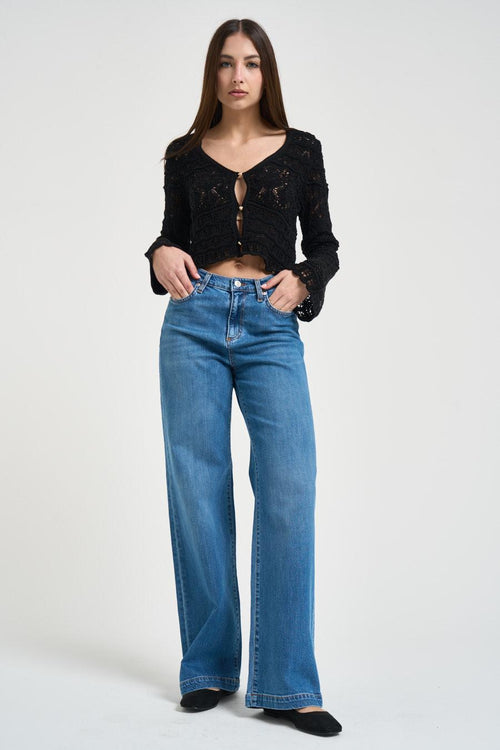 Cardigan donna traforato nero