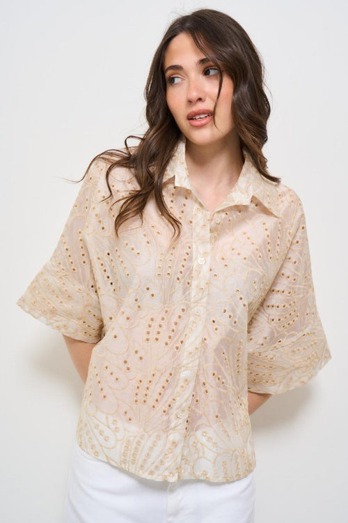 Camicia donna traforata beige - 2