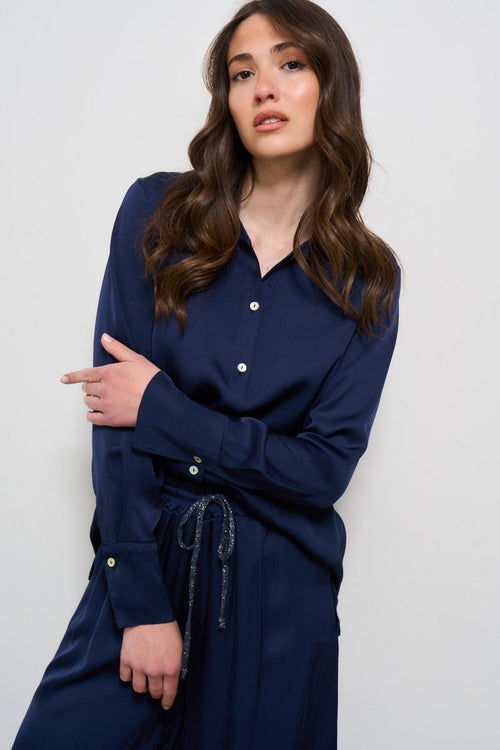 Camicia donna satinata blu - 2
