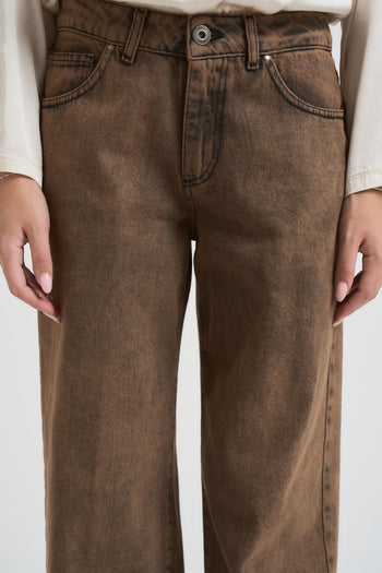 Jeans donna a palazzo in denim marrone - 5