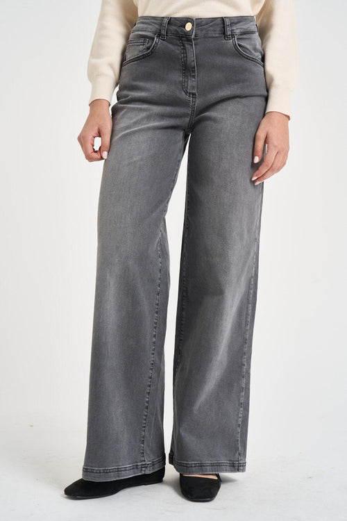 Jeans donna gamba larga in denim grigio