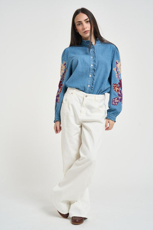 Camicia donna in denim con ricami