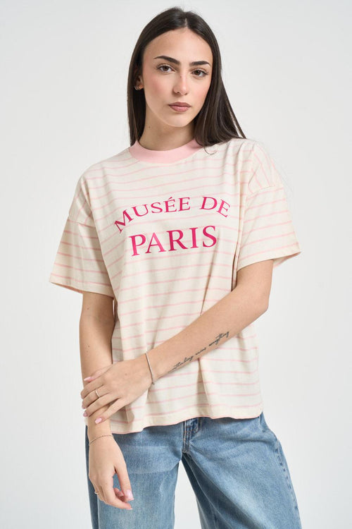 T-shirt donna a righe rosa