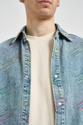 Camicia uomo in denim lavato con stampa all over - 3