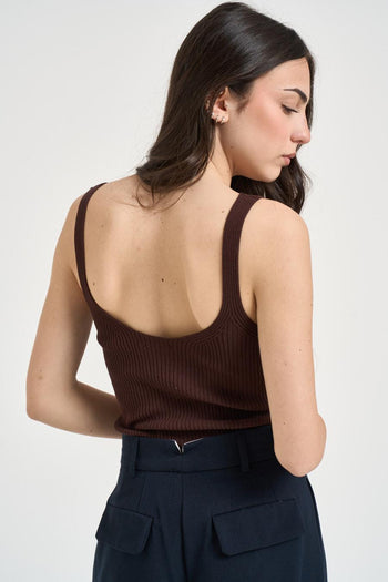 Top donna in maglia a costine marrone - 3