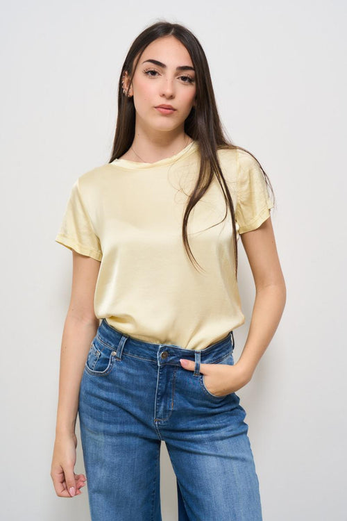 T-shirt donna girocollo satinata gialla