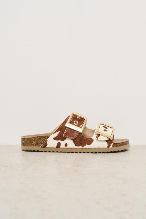 Brown and white cow women's sandal