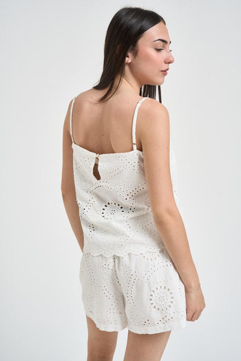 Top donna traforato bianco - 3