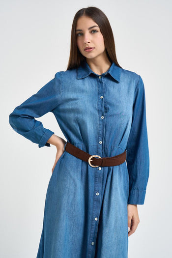 Abito donna lungo in denim blu - 5