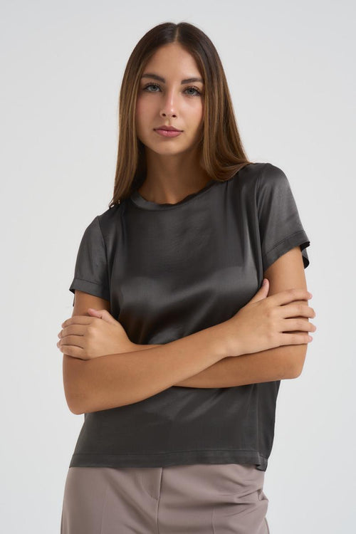 T-shirt donna girocollo grigio antracite - 2