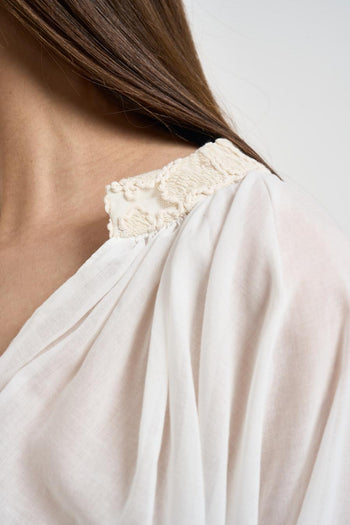 Blusa donna bianca in voile di cotone - 3