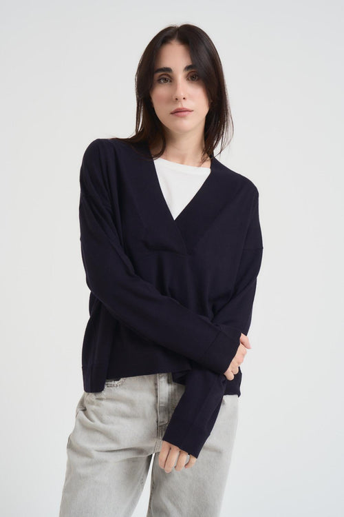 Maglia donna scollo a V blu - 2