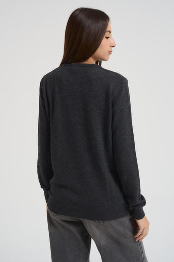 Maglia donna girocollo basica grigio antracite - 3