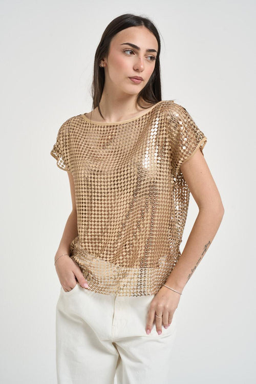 T-shirt uomo con paillettes oro