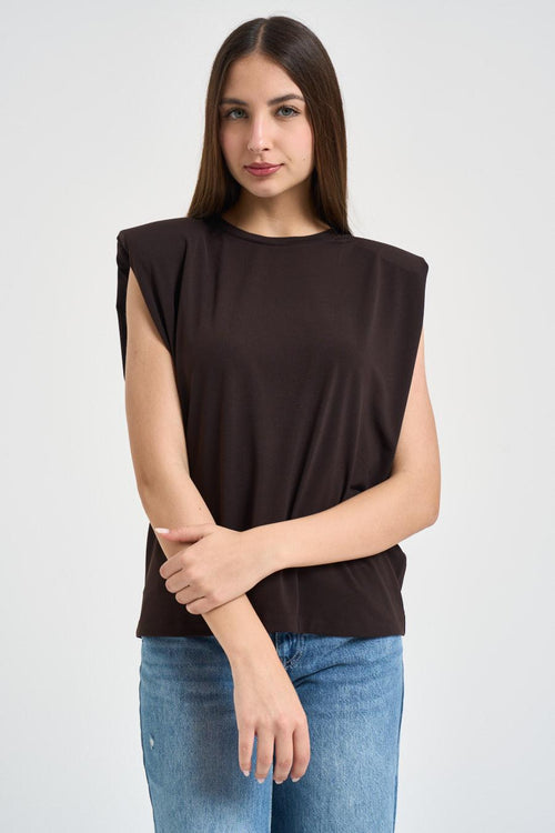 Blusa donna marrone con spalline