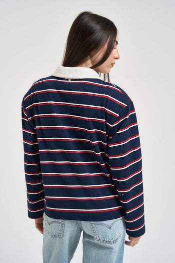 Polo donna a righe blu e rossa - 4