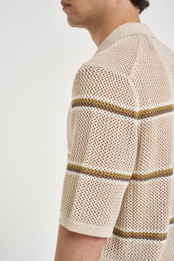 Polo uomo in maglia a righe beige - 6