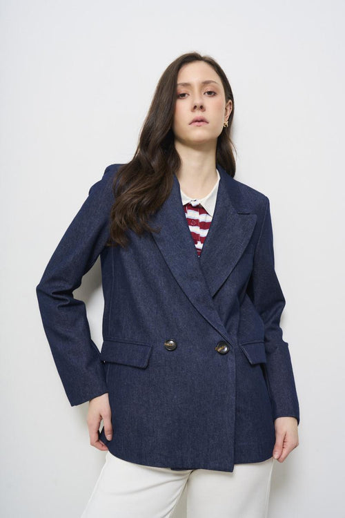 Giacca donna a doppiopetto in denim scuro - 2