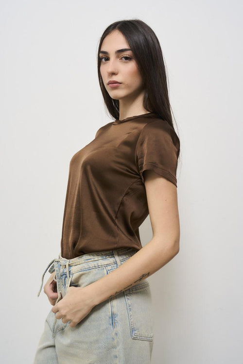 Brown satin women's t-shirt - 2