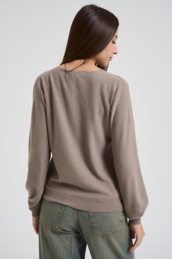 Maglia donna con micro paillettes tortora - 4