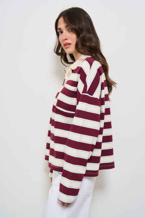 Polo donna a righe bordeaux - 2