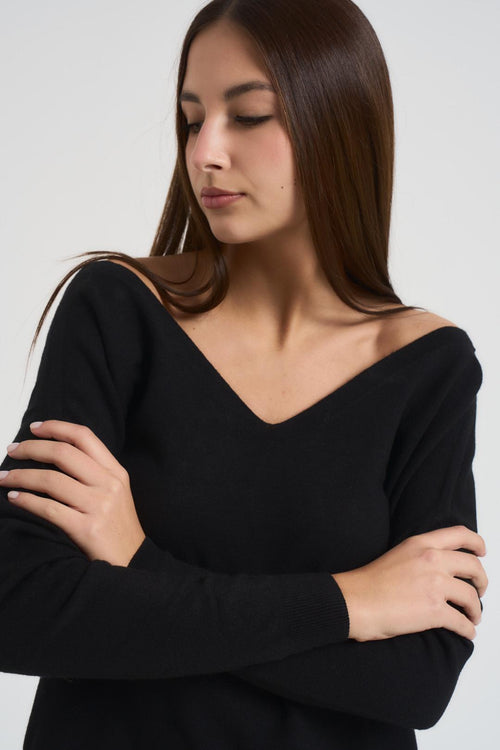 Maglia donna scollo a V nera - 2